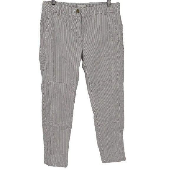 Chico's Pinstripe Crop Pants Stretch Taupe White Women Size 0 Small - Picture 1 of 11